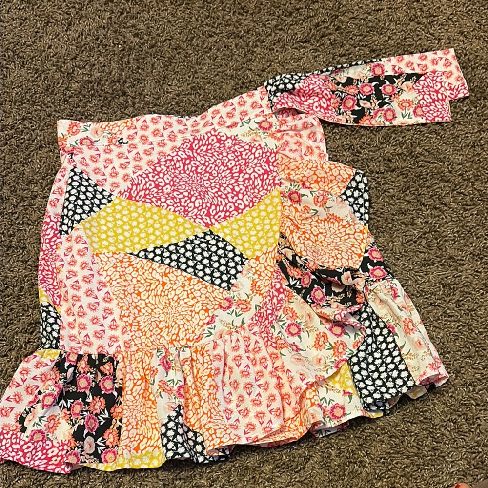 Rare Editions Pink and Yellow Patchwork Top